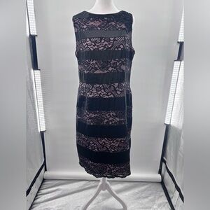 Alex Evenings Black and Pink Lace Midi Dress Size 16